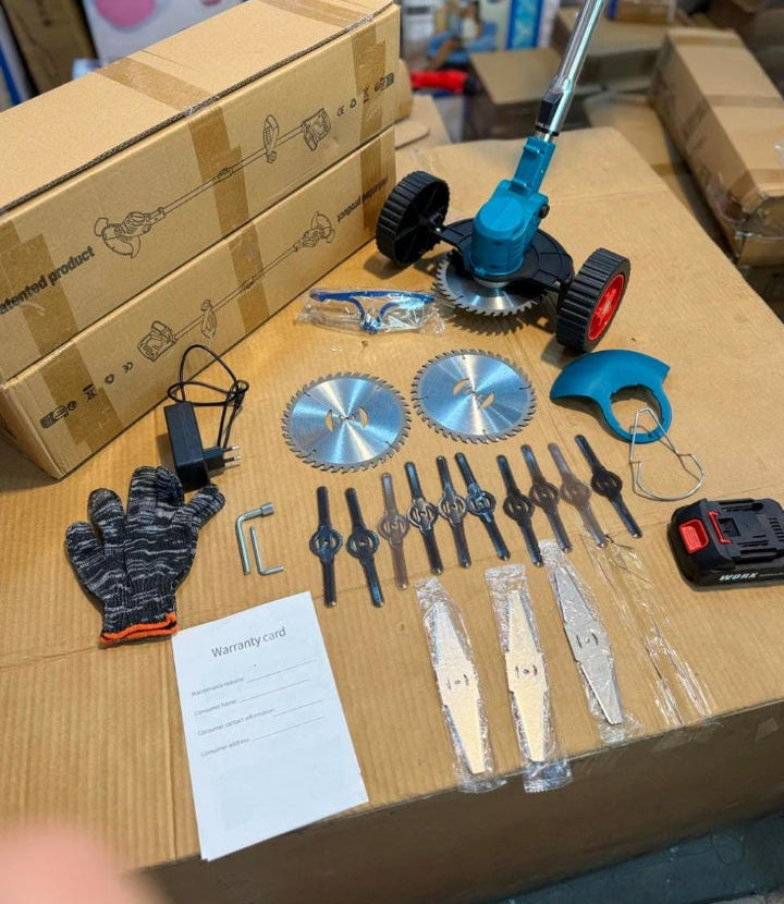 Rechargeable Grass Cutting Machine with 2 Batteries – Portable Lawn Trimmer