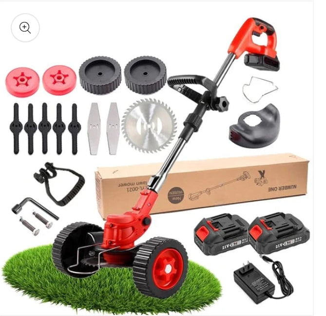 Rechargeable Grass Cutting Machine with 2 Batteries – Portable Lawn Trimmer