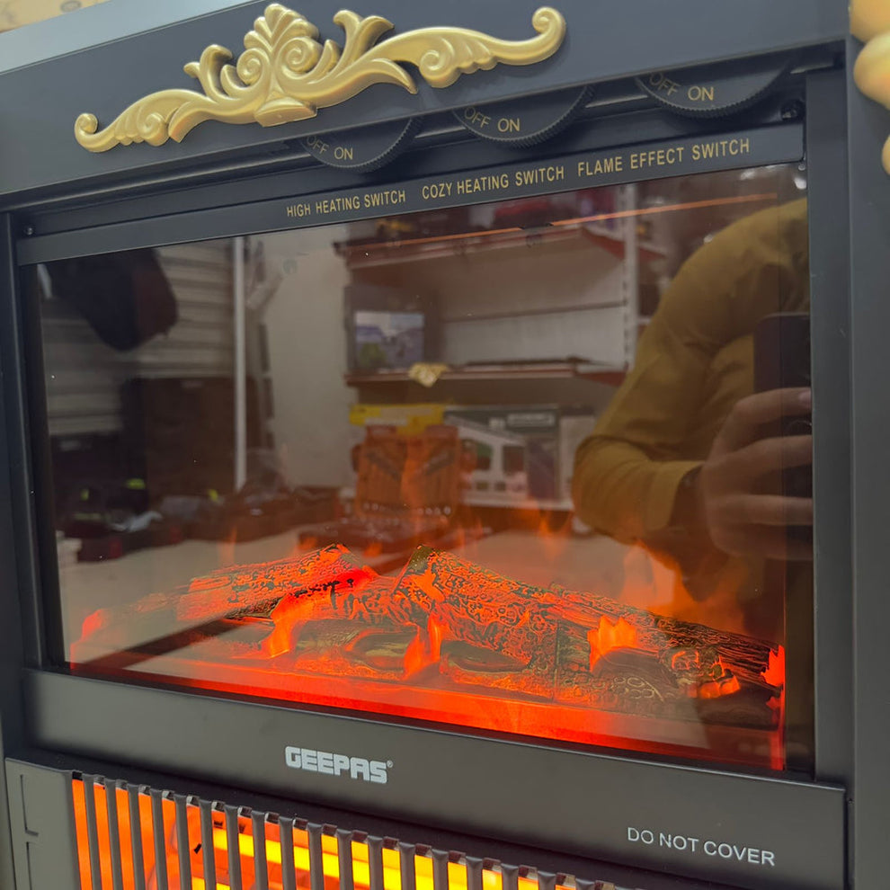 Geepas Quartz Tube Log Flame Effect Electric Heater 28579