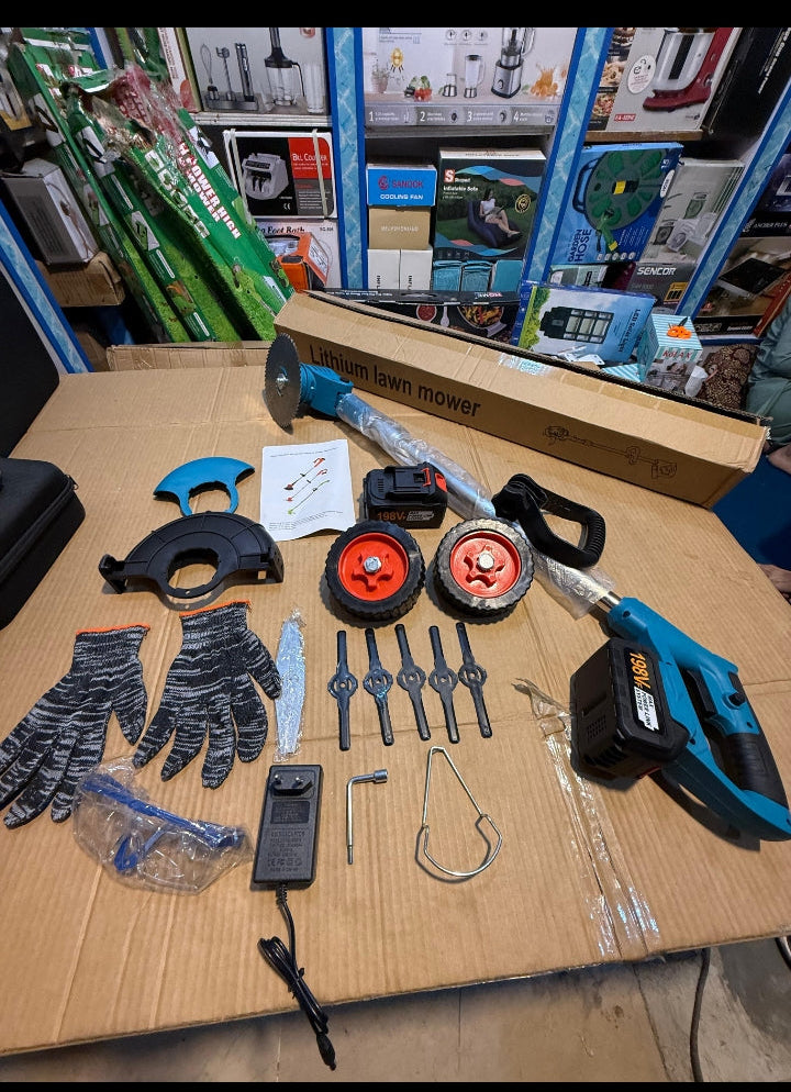 Rechargeable Grass Cutting Machine with 2 Batteries – Portable Lawn Trimmer